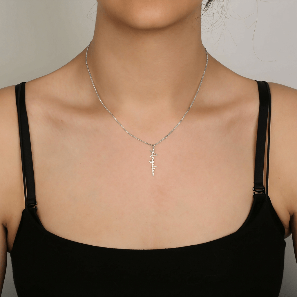 Vertical name necklace 925 sterling silver vertical model name necklace - Etna Gift