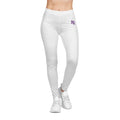 White Women's Leggings with Small Purple NY Logo Casual Everyday Activewear - Etna Gift