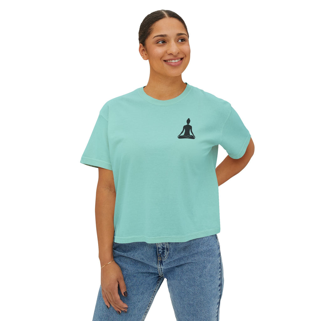 Women's Boxy Tee - 'Time For Yoga' Minimal Yoga Silhouette T-Shirt - Etna Gift