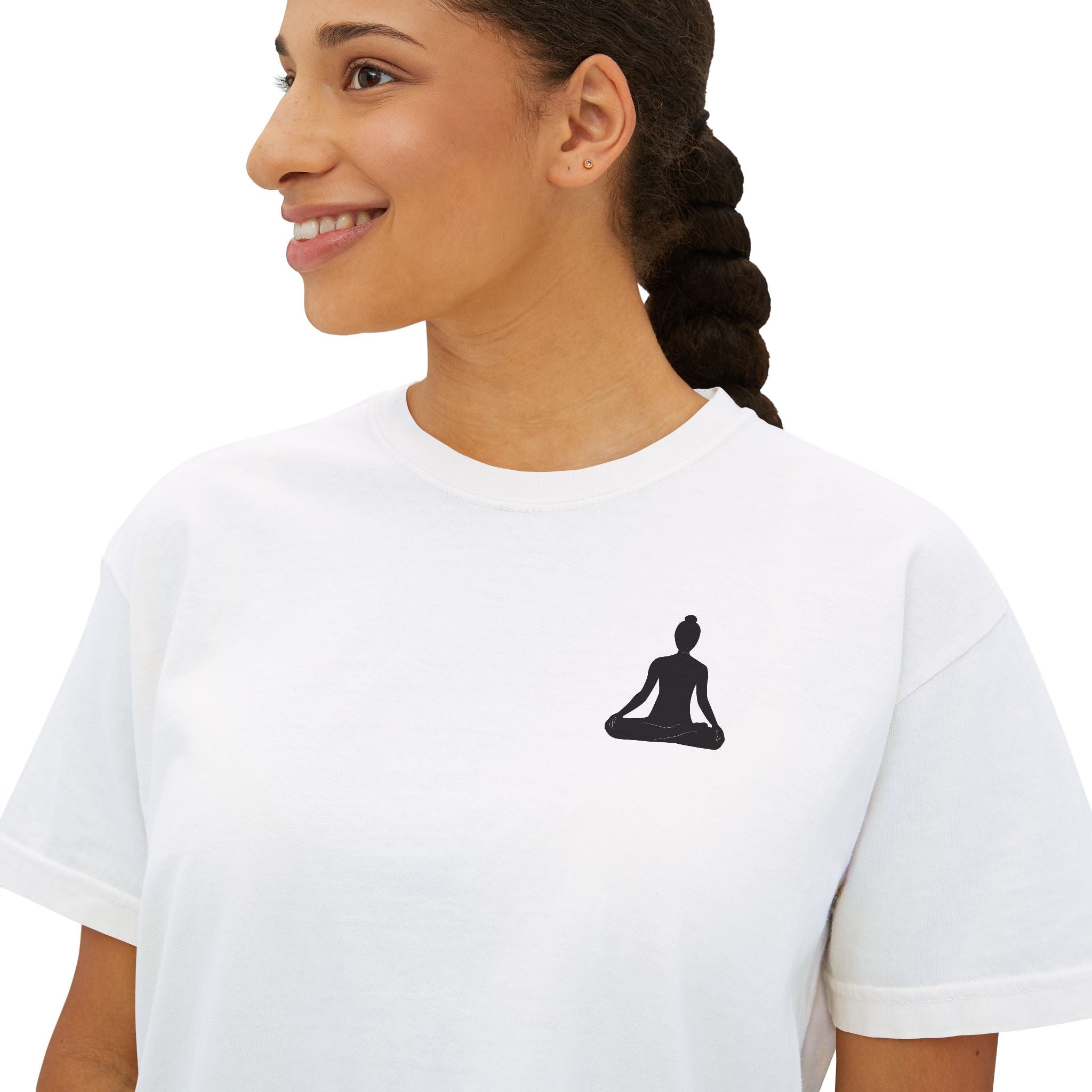Women's Boxy Tee - 'Time For Yoga' Minimal Yoga Silhouette T-Shirt - Etna Gift