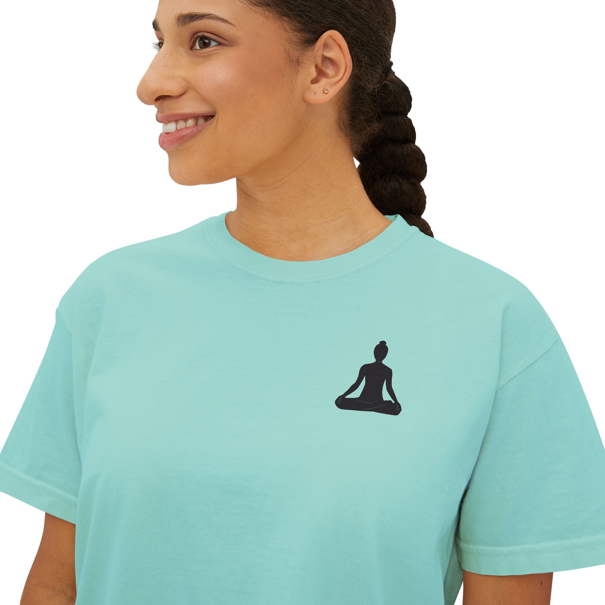 Women's Boxy Tee - 'Time For Yoga' Minimal Yoga Silhouette T-Shirt - Etna Gift