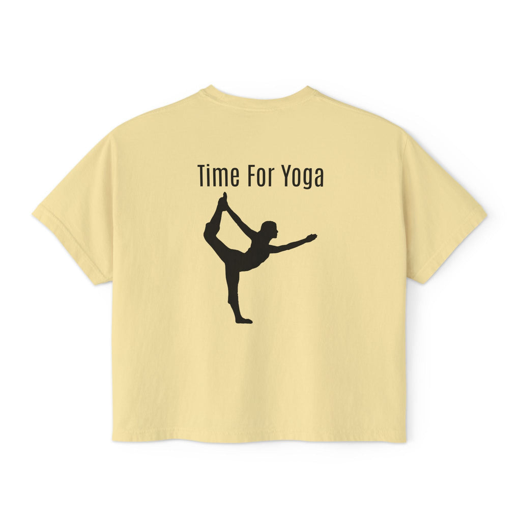Women's Boxy Tee - 'Time For Yoga' Minimal Yoga Silhouette T-Shirt - Etna Gift