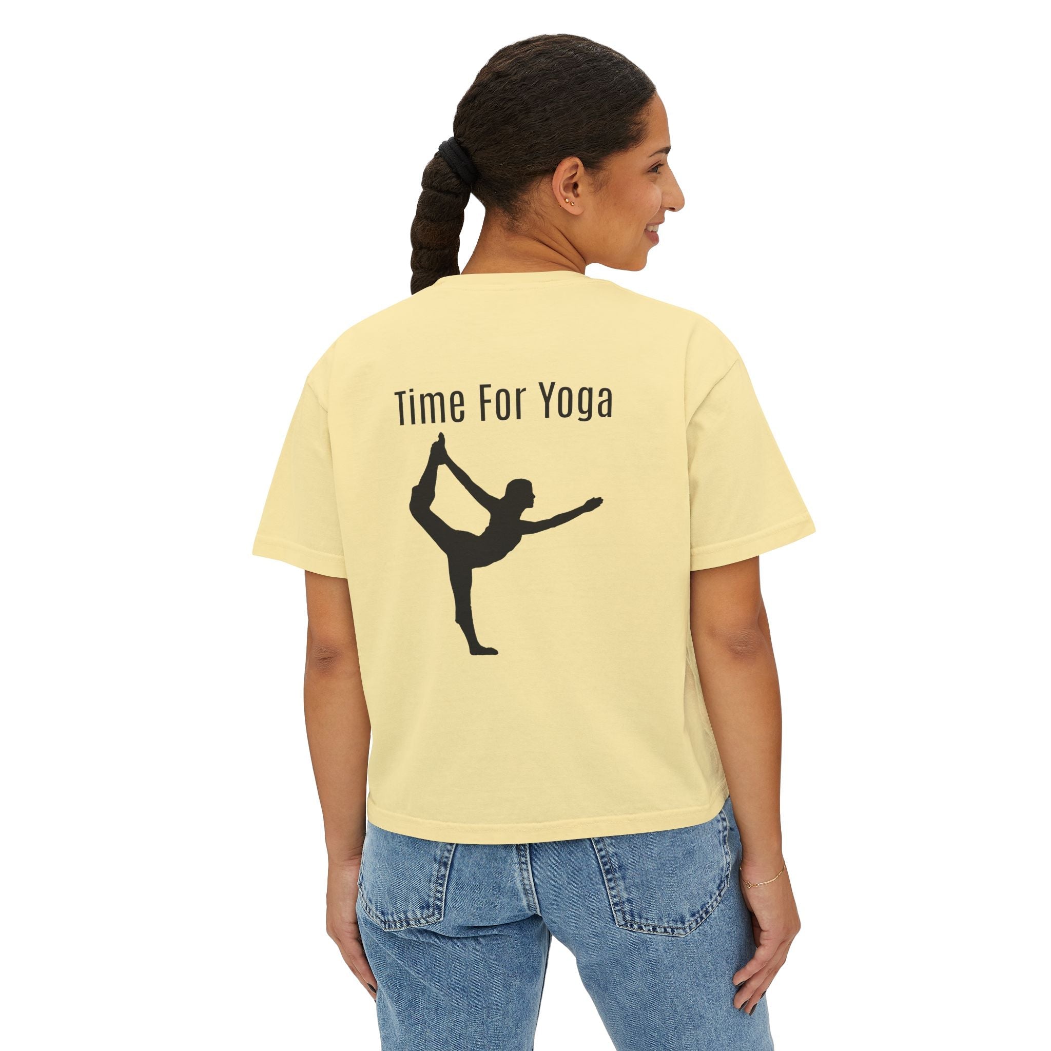 Women's Boxy Tee - 'Time For Yoga' Minimal Yoga Silhouette T-Shirt - Etna Gift