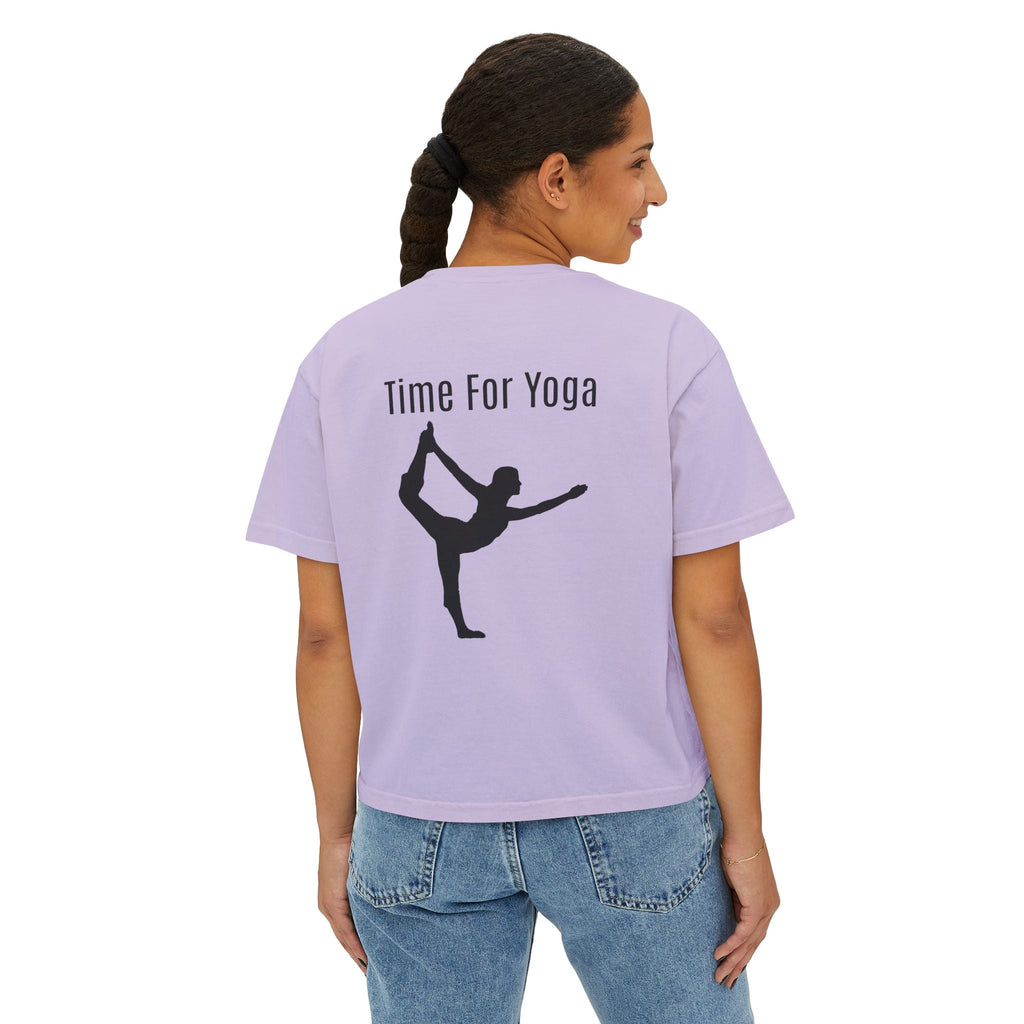 Women's Boxy Tee - 'Time For Yoga' Minimal Yoga Silhouette T-Shirt - Etna Gift