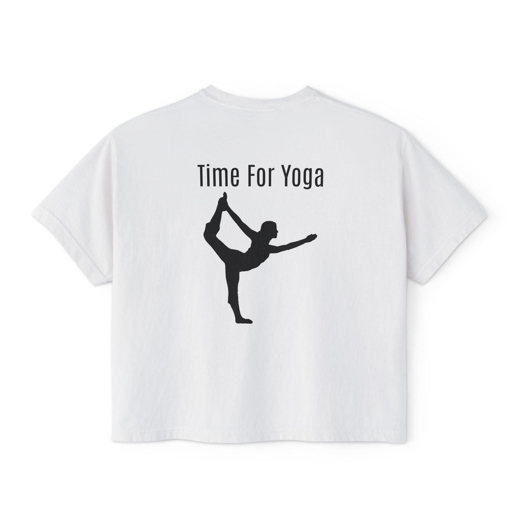 Women's Boxy Tee - 'Time For Yoga' Minimal Yoga Silhouette T-Shirt - Etna Gift