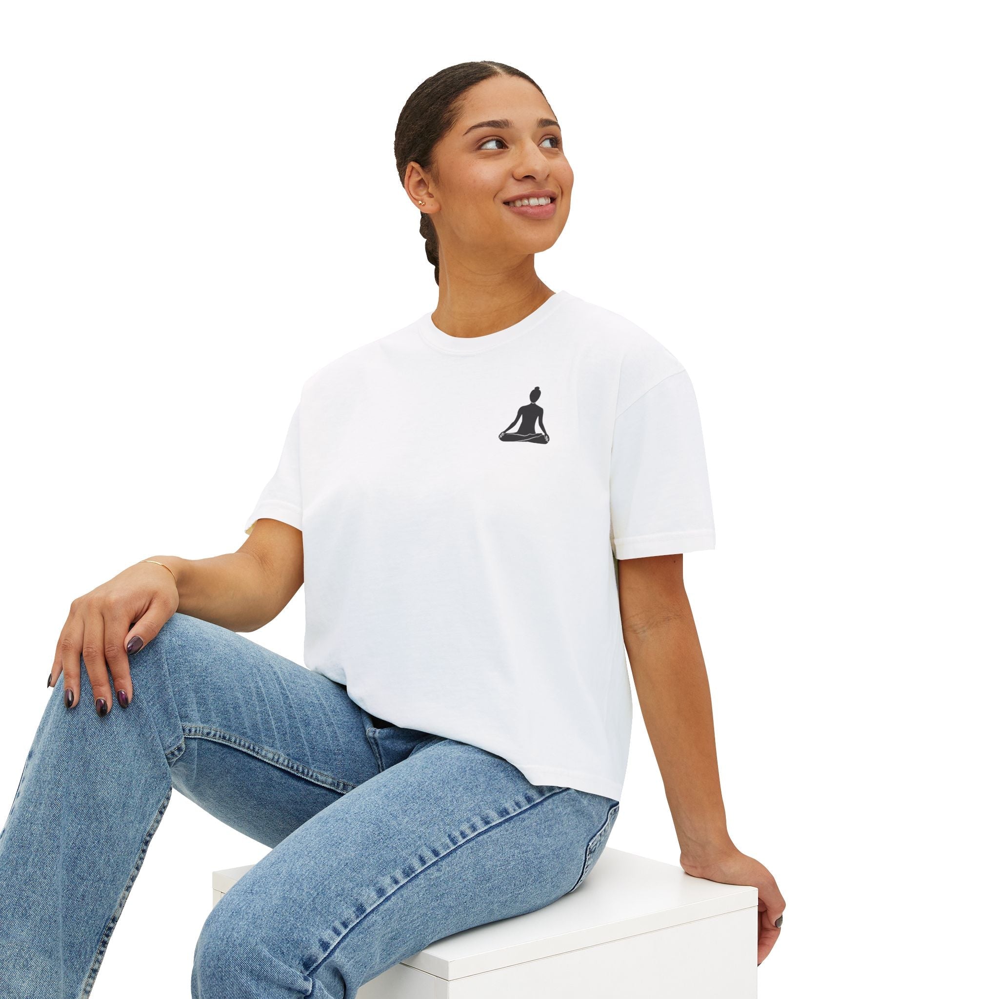 Women's Boxy Tee - 'Time For Yoga' Minimal Yoga Silhouette T-Shirt - Etna Gift