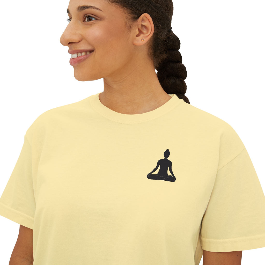Women's Boxy Tee - 'Time For Yoga' Minimal Yoga Silhouette T-Shirt - Etna Gift