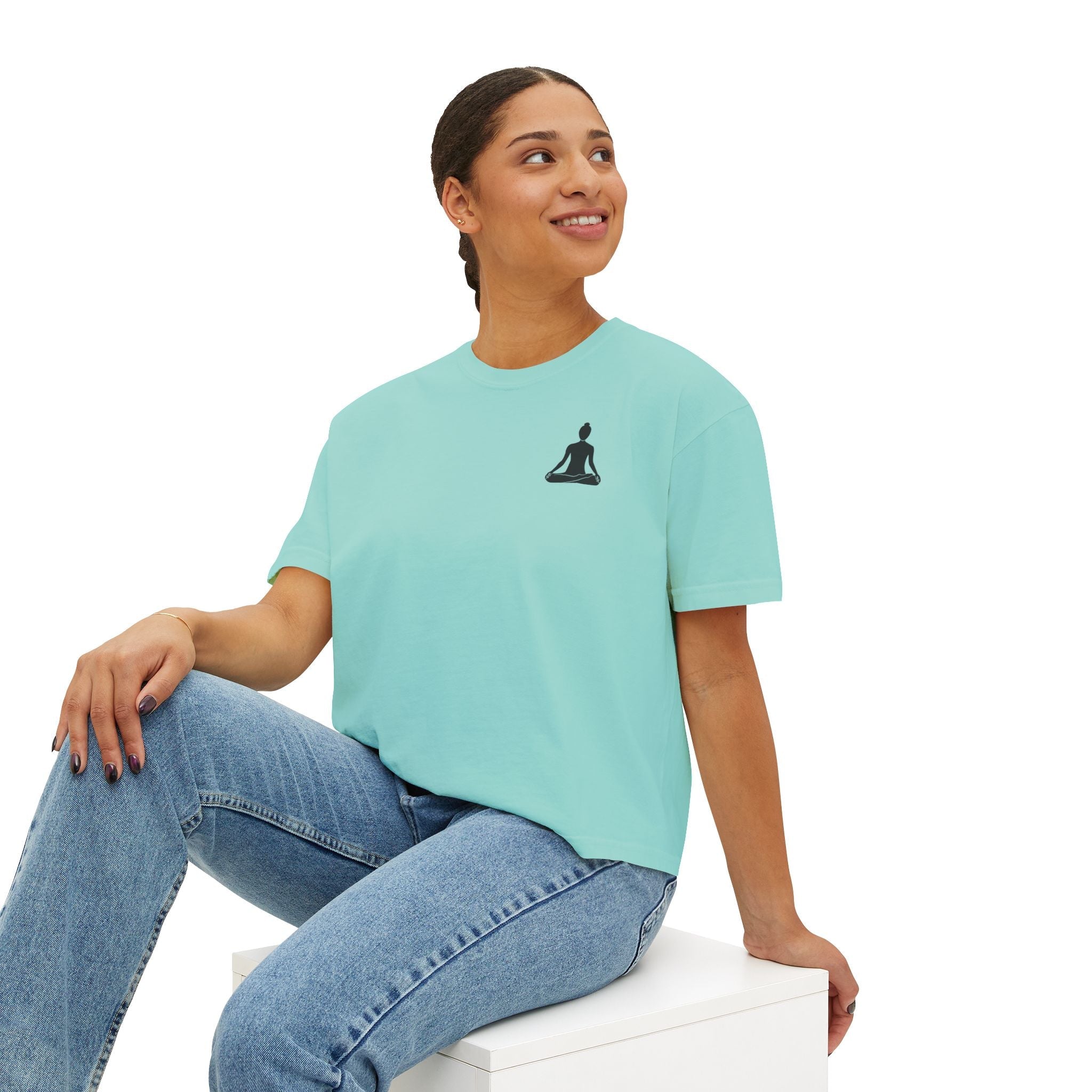 Women's Boxy Tee - 'Time For Yoga' Minimal Yoga Silhouette T-Shirt - Etna Gift