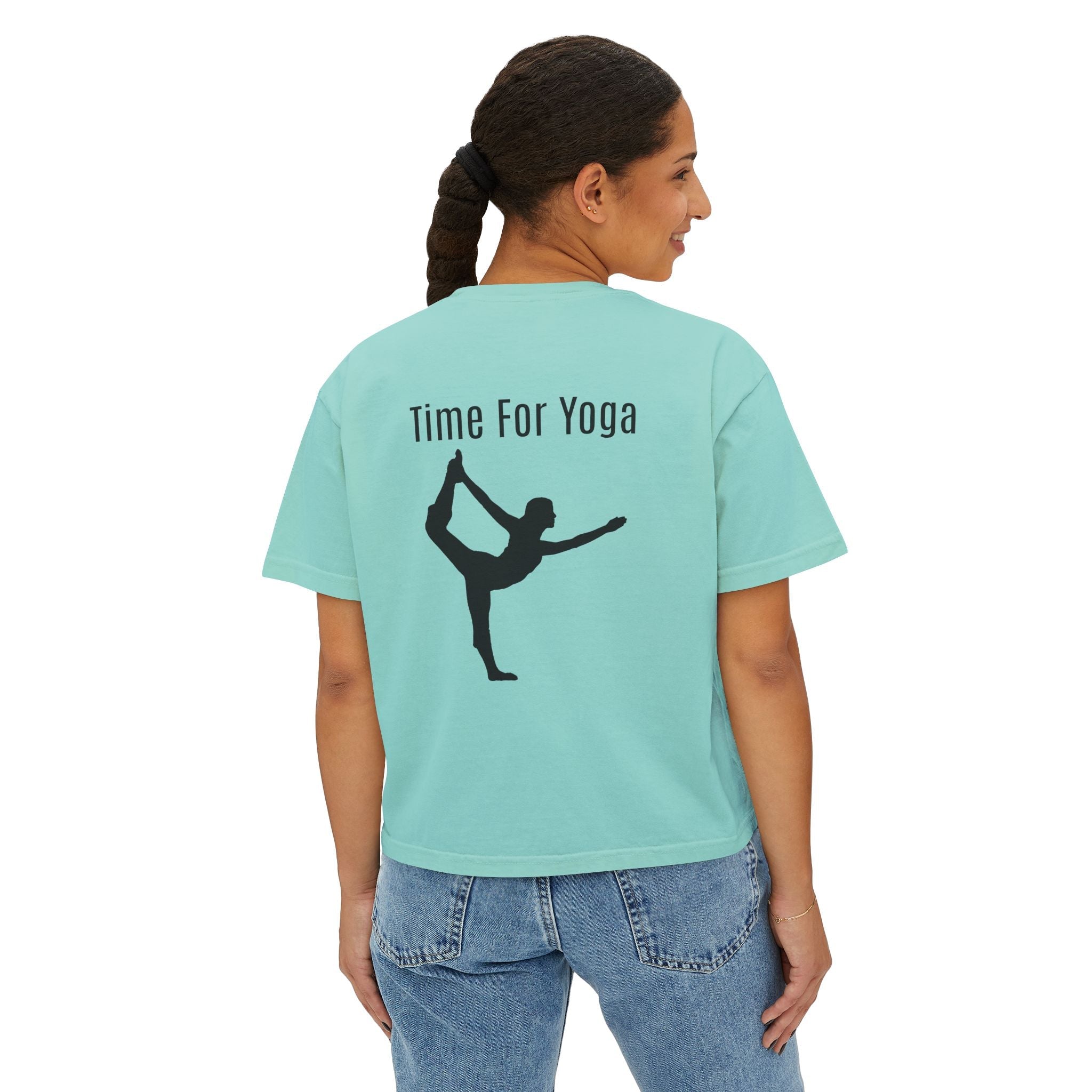 Women's Boxy Tee - 'Time For Yoga' Minimal Yoga Silhouette T-Shirt - Etna Gift