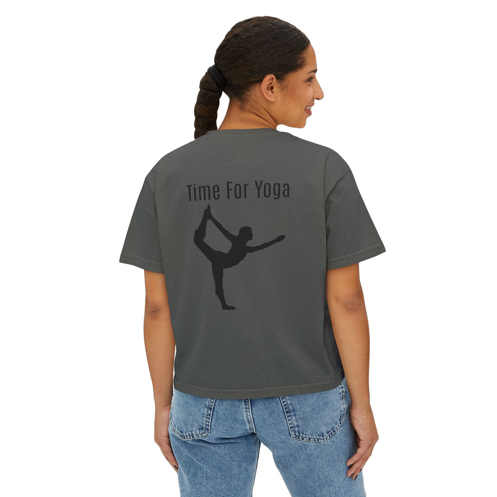 Women's Boxy Tee - 'Time For Yoga' Minimal Yoga Silhouette T-Shirt - Etna Gift