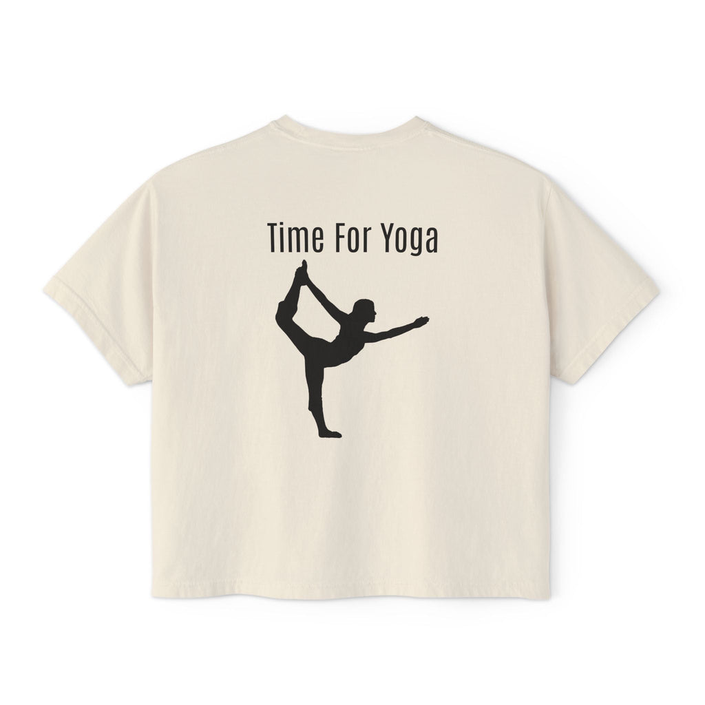 Women's Boxy Tee - 'Time For Yoga' Minimal Yoga Silhouette T-Shirt - Etna Gift