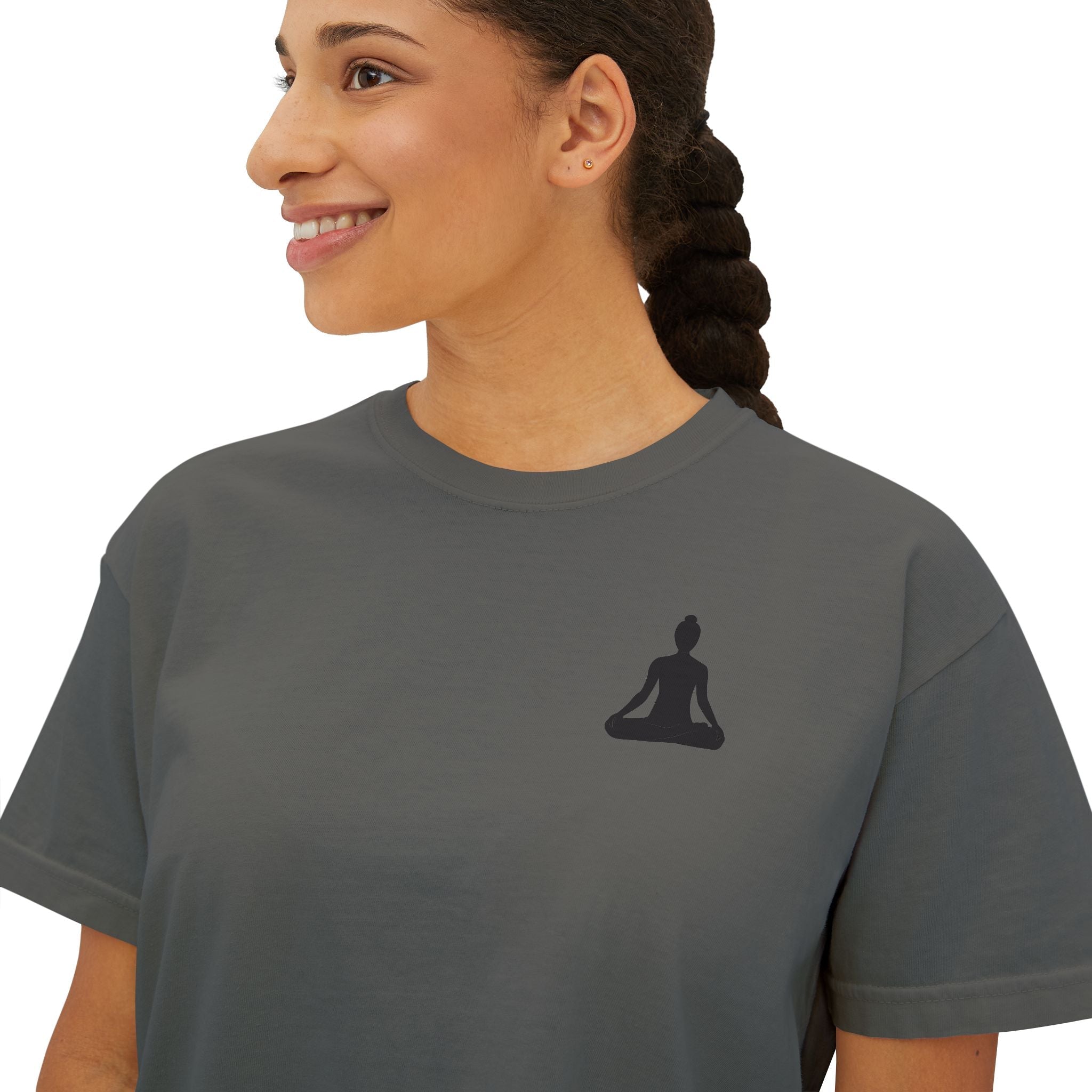 Women's Boxy Tee - 'Time For Yoga' Minimal Yoga Silhouette T-Shirt - Etna Gift