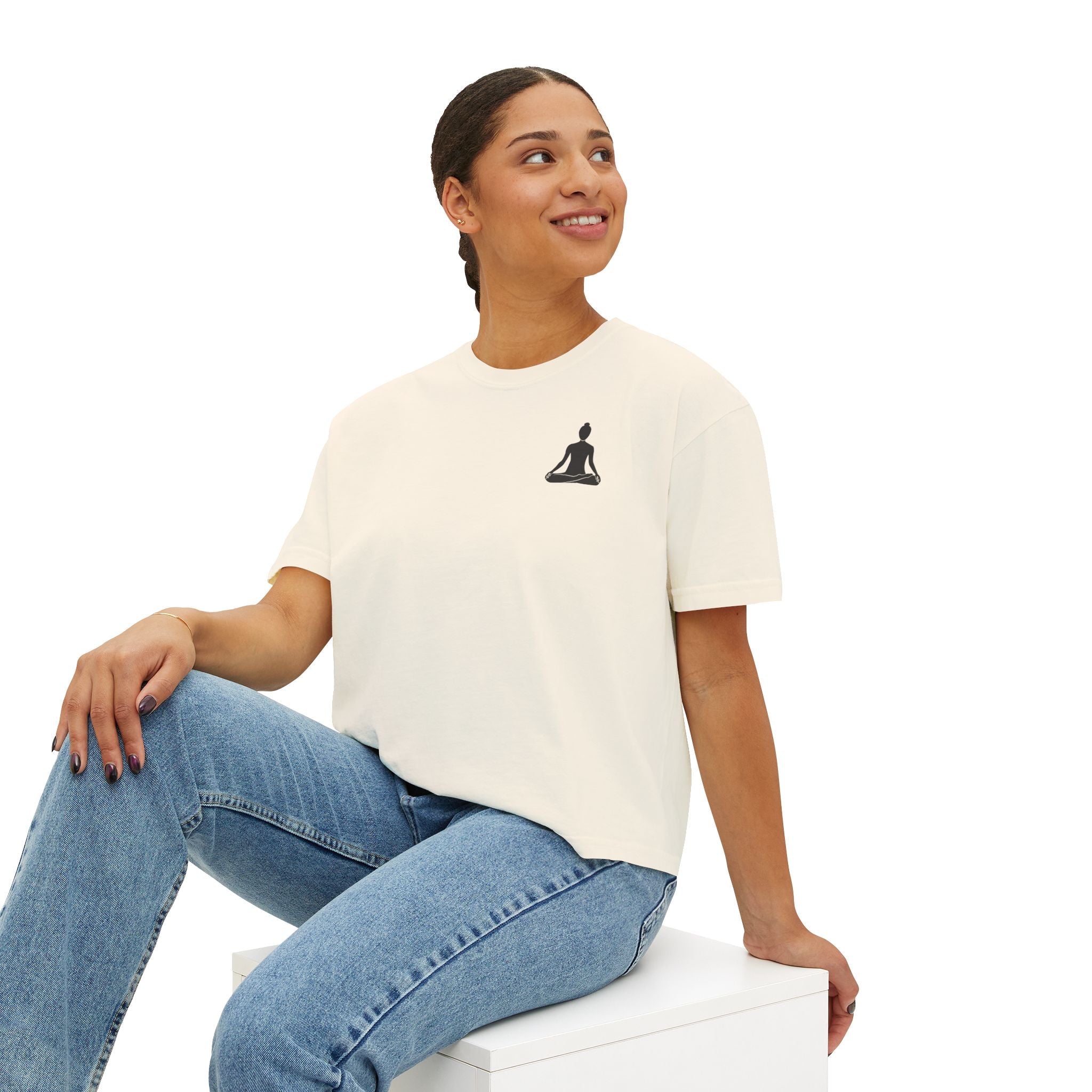 Women's Boxy Tee - 'Time For Yoga' Minimal Yoga Silhouette T-Shirt - Etna Gift