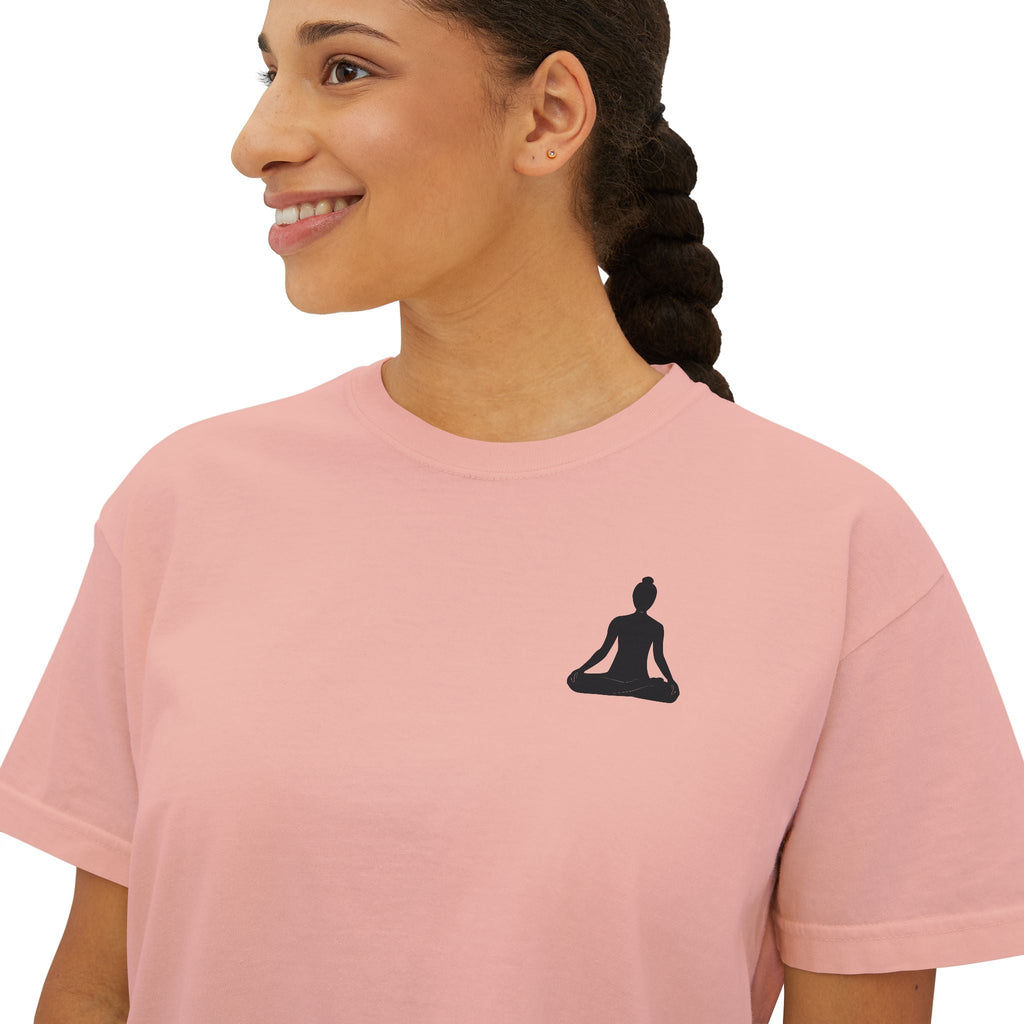 Women's Boxy Tee - 'Time For Yoga' Minimal Yoga Silhouette T-Shirt - Etna Gift