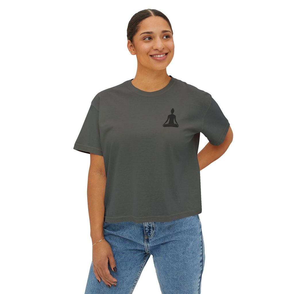 Women's Boxy Tee - 'Time For Yoga' Minimal Yoga Silhouette T-Shirt - Etna Gift