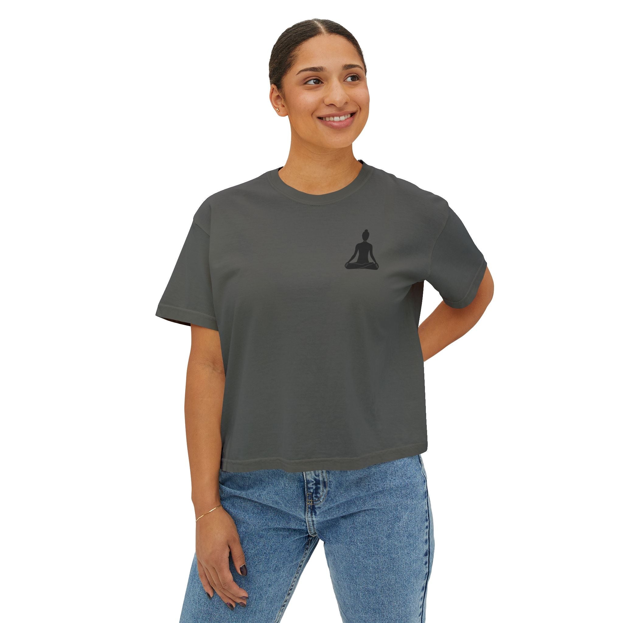 Women's Boxy Tee - 'Time For Yoga' Minimal Yoga Silhouette T-Shirt - Etna Gift