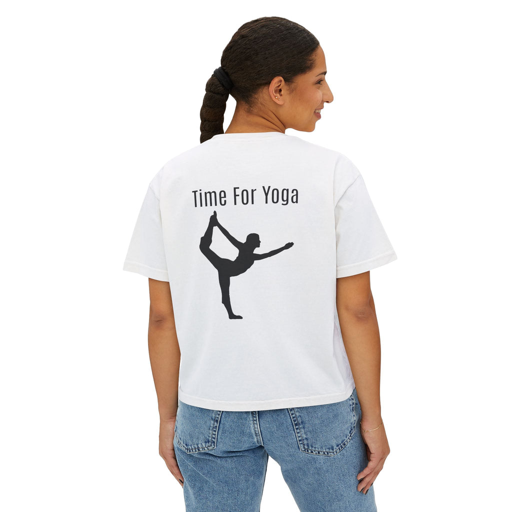 Women's Boxy Tee - 'Time For Yoga' Minimal Yoga Silhouette T-Shirt - Etna Gift