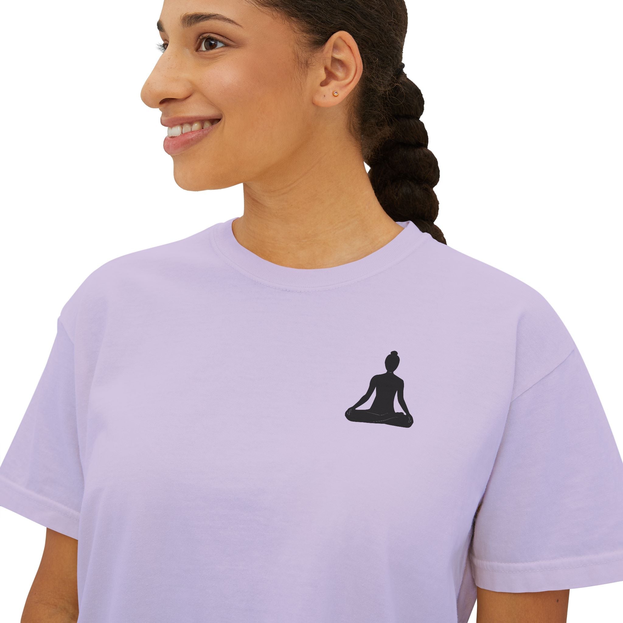Women's Boxy Tee - 'Time For Yoga' Minimal Yoga Silhouette T-Shirt - Etna Gift