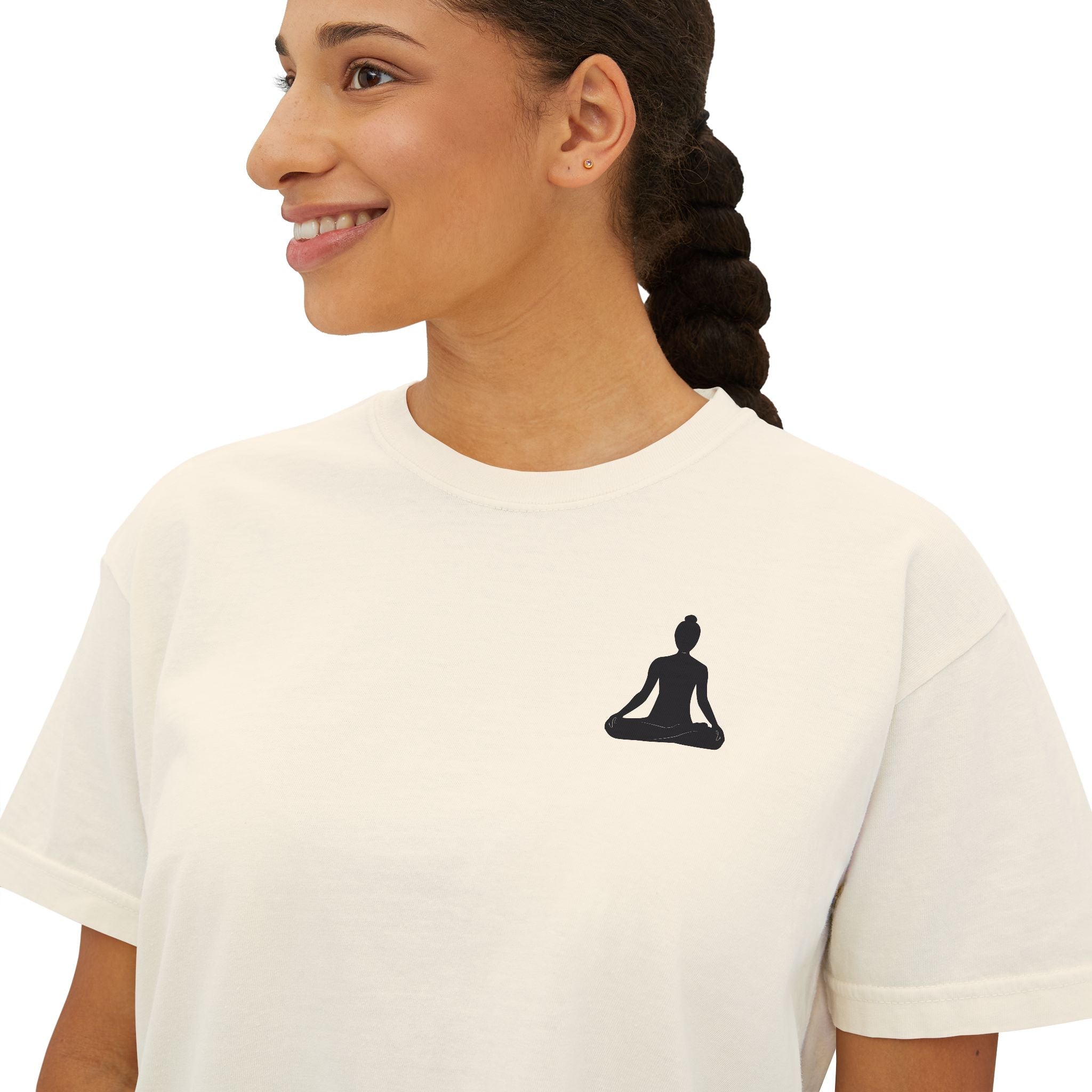 Women's Boxy Tee - 'Time For Yoga' Minimal Yoga Silhouette T-Shirt - Etna Gift