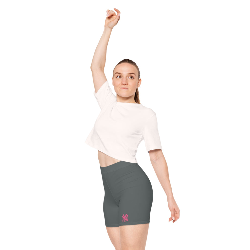 Women's Grey Biker Shorts with Pink Logo Athletic Cycling & Workout Shorts - Etna Gift