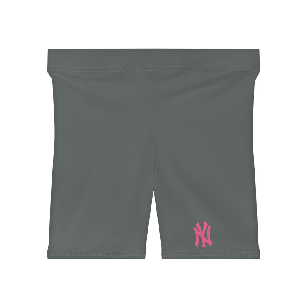 Women's Grey Biker Shorts with Pink Logo Athletic Cycling & Workout Shorts - Etna Gift