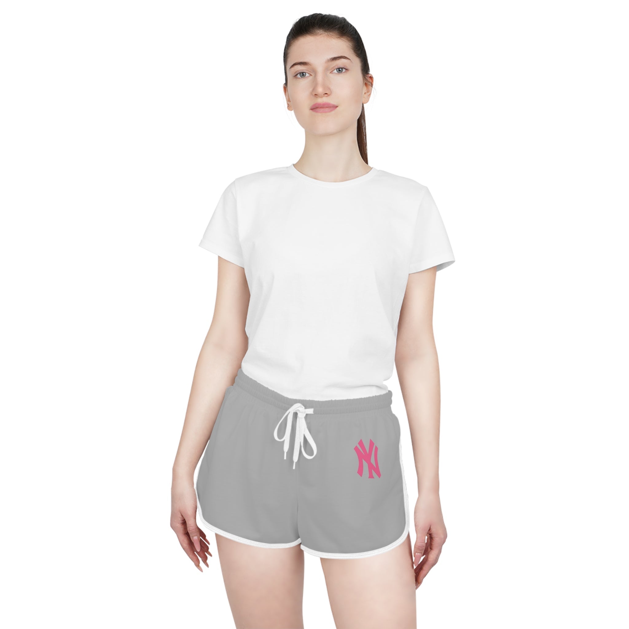 Women's Grey Relaxed Shorts with Pink Monogram Casual Lounge & Activewear - Etna Gift
