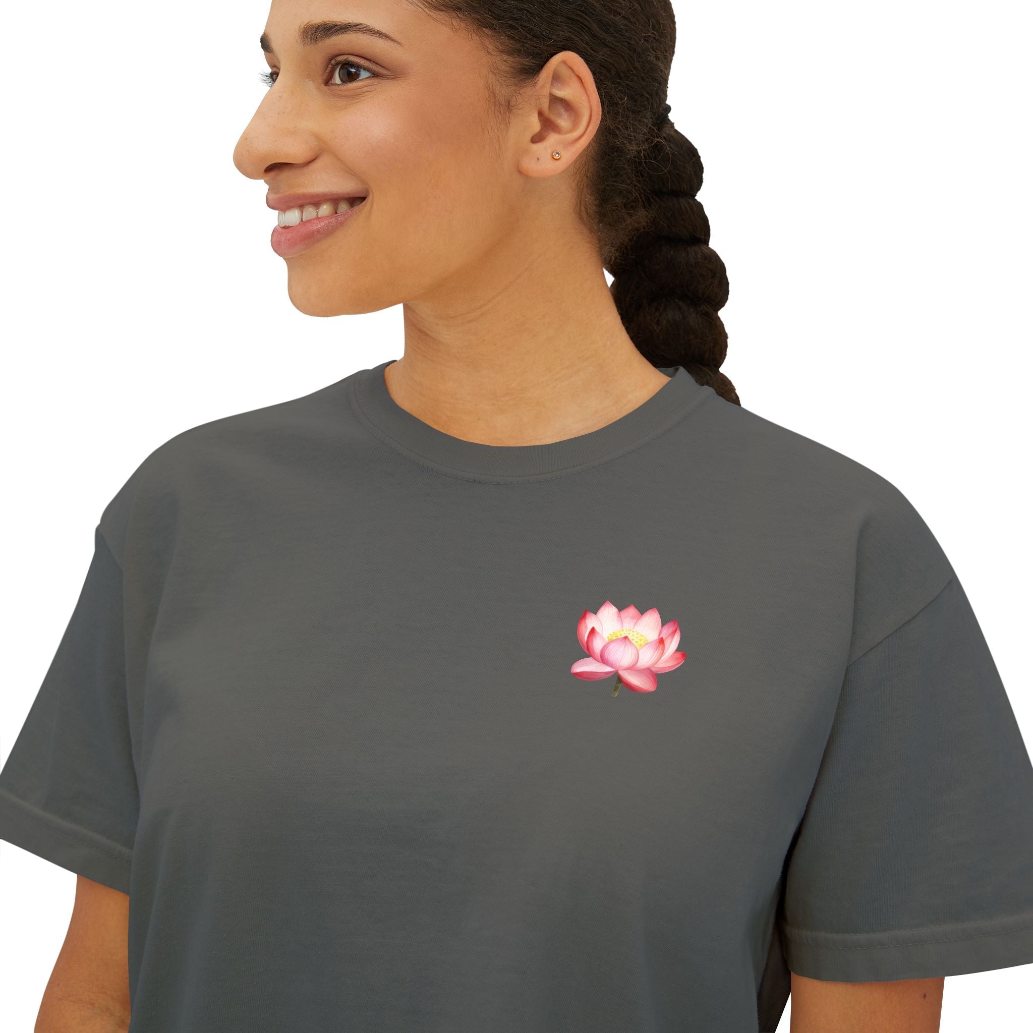 Yoga Time Boxy Tee Lotus Graphic Women's Cropped T-Shirt - Etna Gift