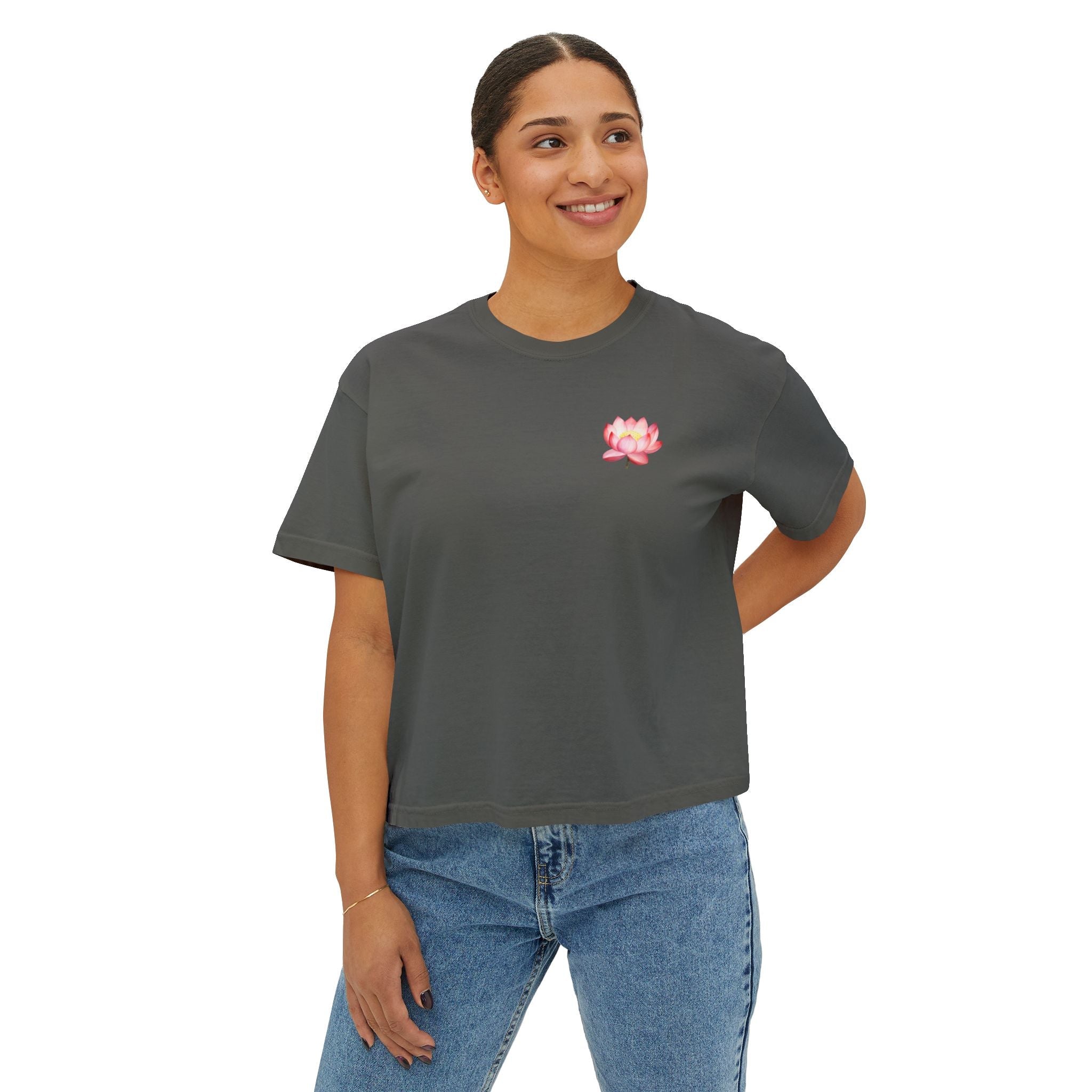 Yoga Time Boxy Tee Lotus Graphic Women's Cropped T-Shirt - Etna Gift