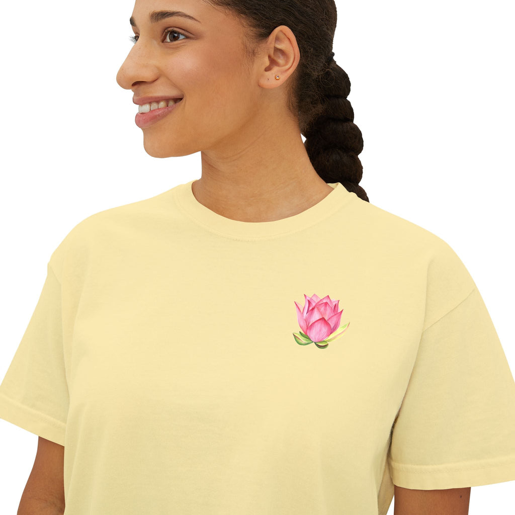 Yoga Time Boxy Tee — Women’s Cropped Yoga T‑Shirt with Lotus Graphic - Etna Gift