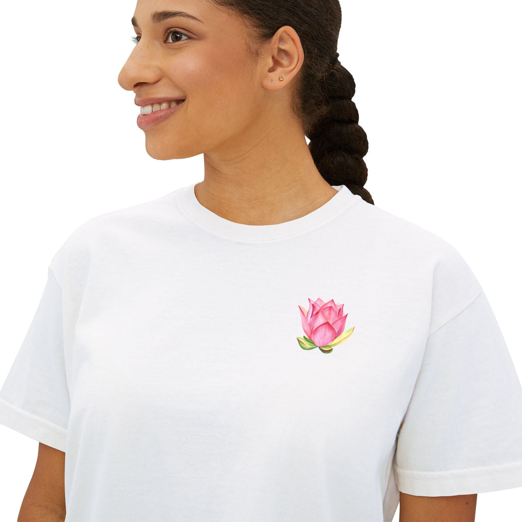Yoga Time Boxy Tee — Women’s Cropped Yoga T‑Shirt with Lotus Graphic - Etna Gift