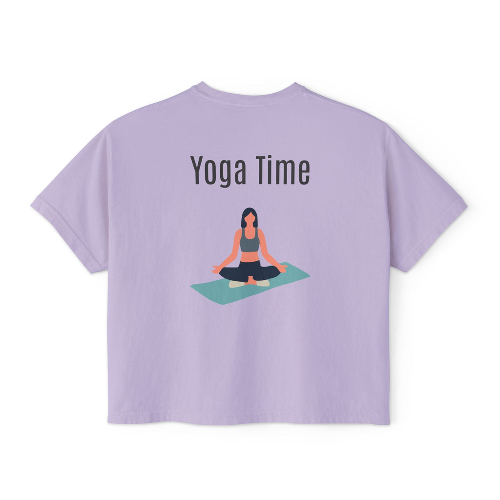 Yoga Time Boxy Tee — Women’s Cropped Yoga T‑Shirt with Lotus Graphic - Etna Gift