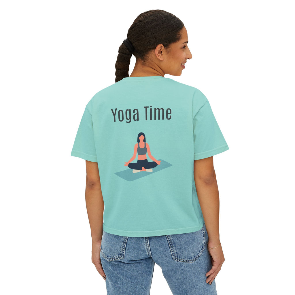Yoga Time Boxy Tee — Women’s Cropped Yoga T‑Shirt with Lotus Graphic - Etna Gift