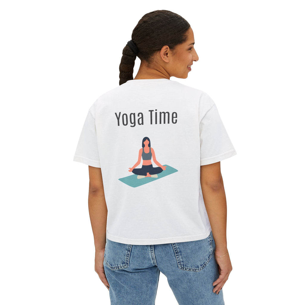Yoga Time Boxy Tee — Women’s Cropped Yoga T‑Shirt with Lotus Graphic - Etna Gift