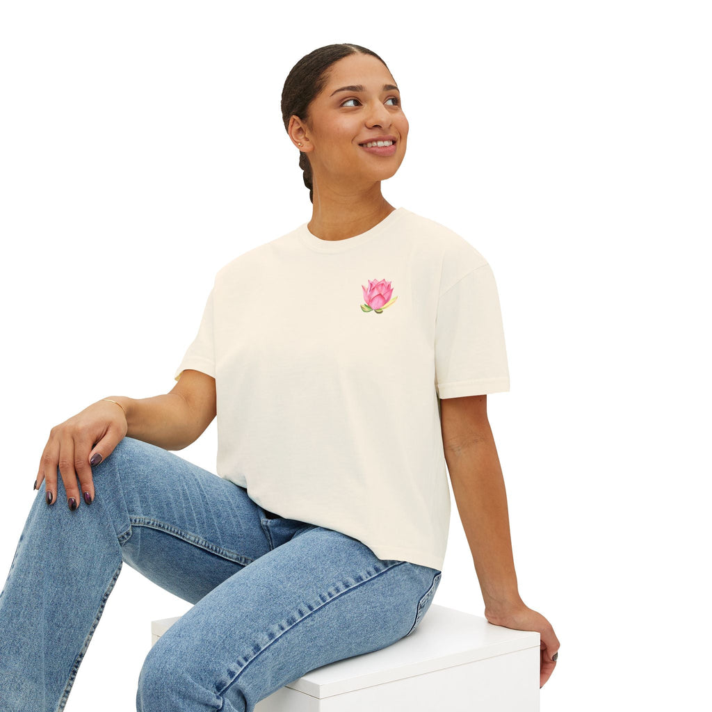 Yoga Time Boxy Tee — Women’s Cropped Yoga T‑Shirt with Lotus Graphic - Etna Gift
