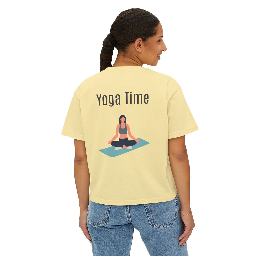 Yoga Time Boxy Tee — Women’s Cropped Yoga T‑Shirt with Lotus Graphic - Etna Gift