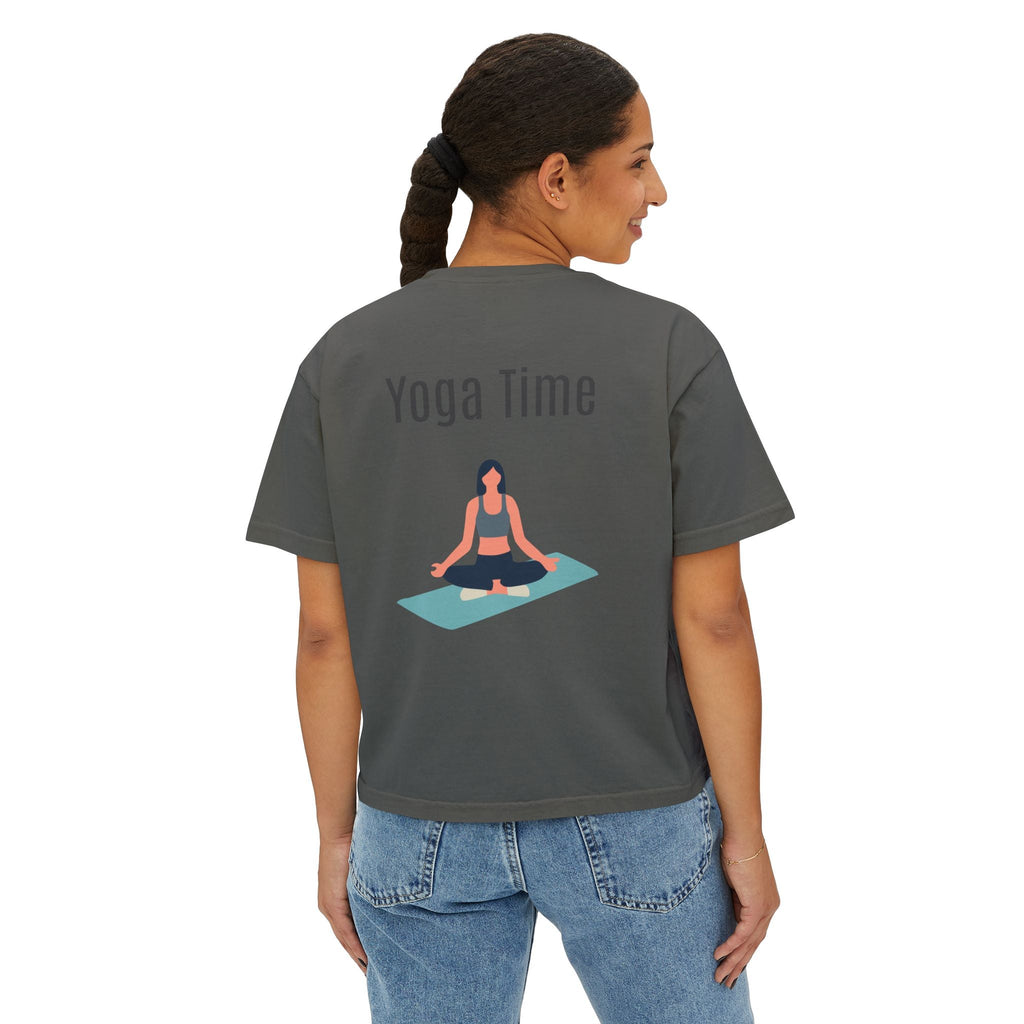 Yoga Time Boxy Tee — Women’s Cropped Yoga T‑Shirt with Lotus Graphic - Etna Gift