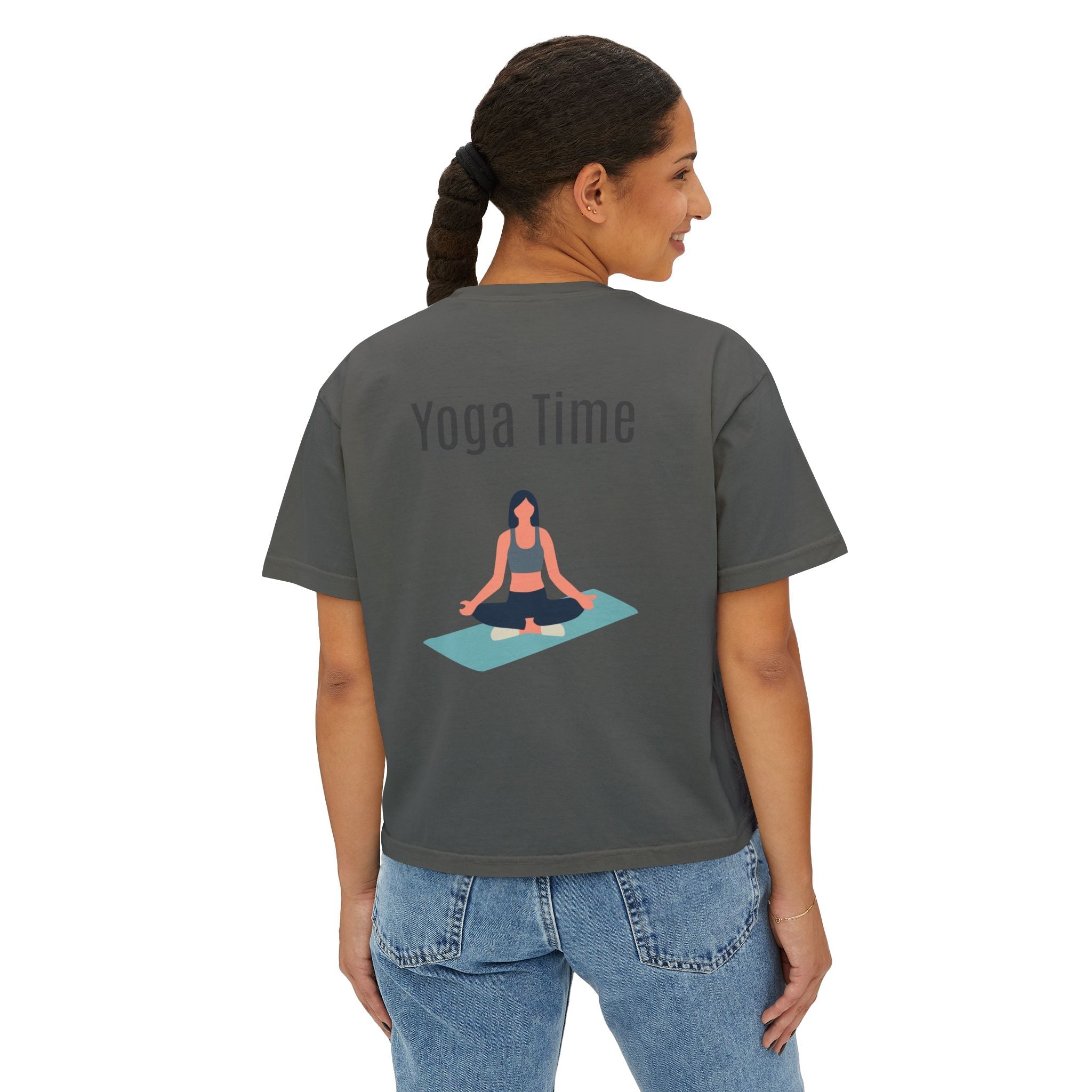 Yoga Time Boxy Tee — Women’s Cropped Yoga T‑Shirt with Lotus Graphic - Etna Gift