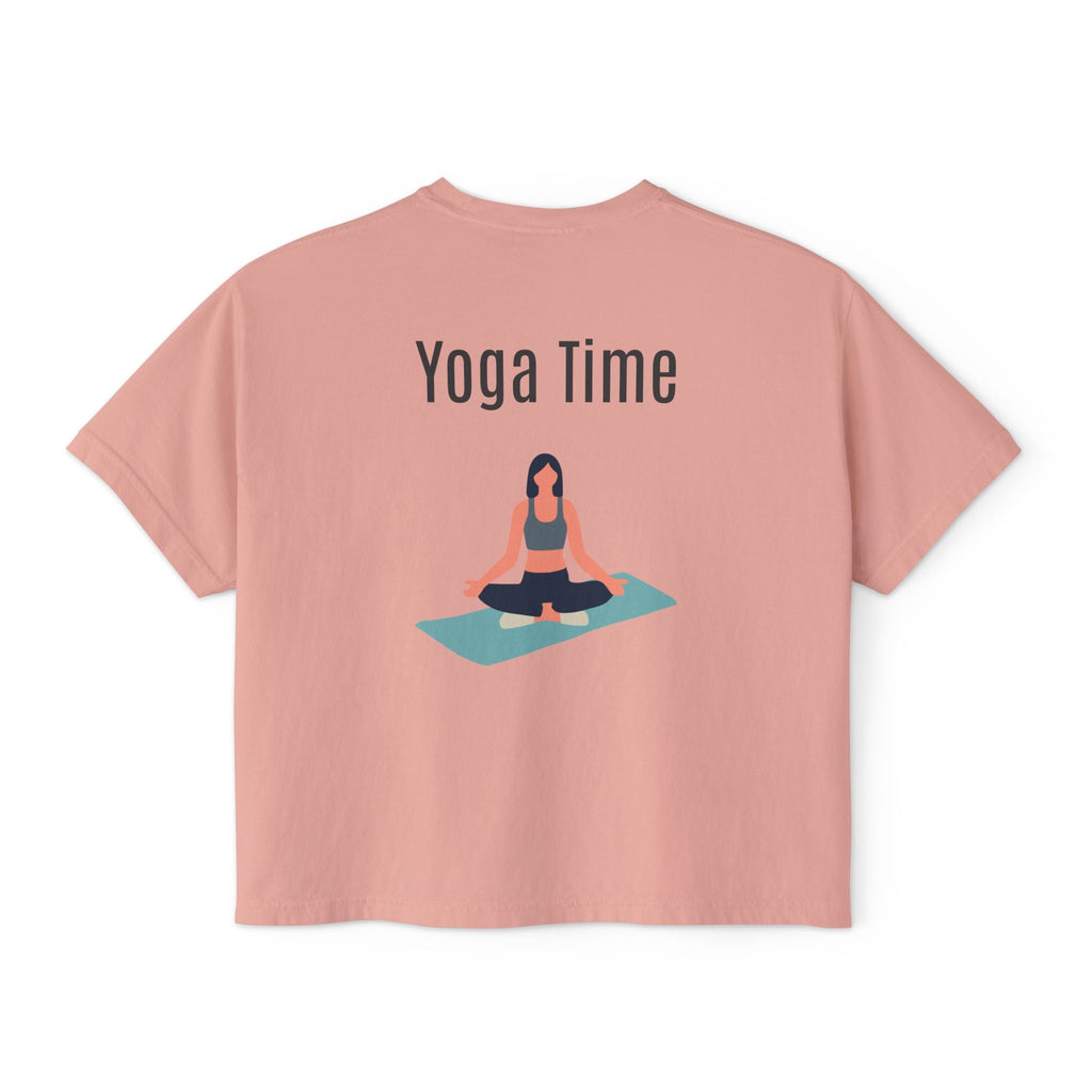 Yoga Time Boxy Tee — Women’s Cropped Yoga T‑Shirt with Lotus Graphic - Etna Gift