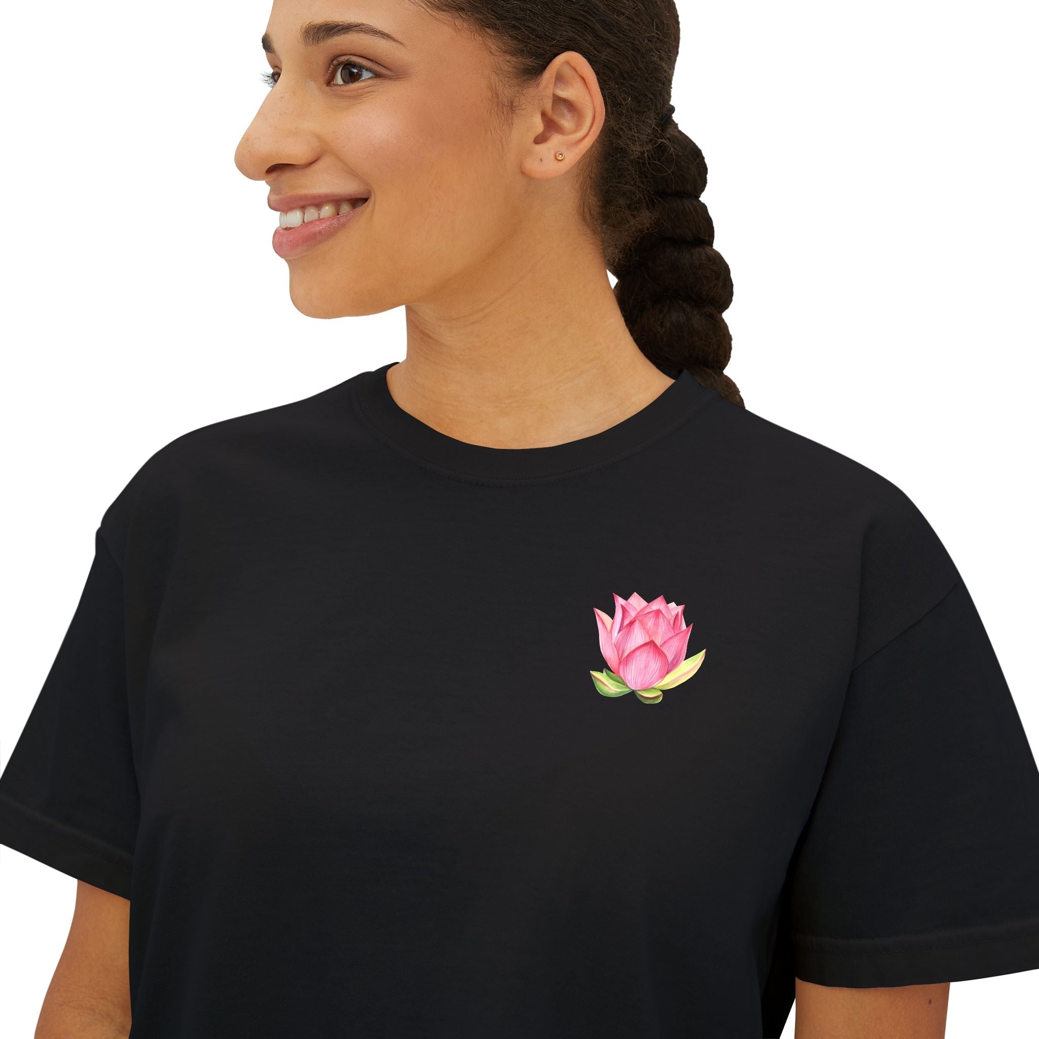 Yoga Time Boxy Tee — Women’s Cropped Yoga T‑Shirt with Lotus Graphic - Etna Gift