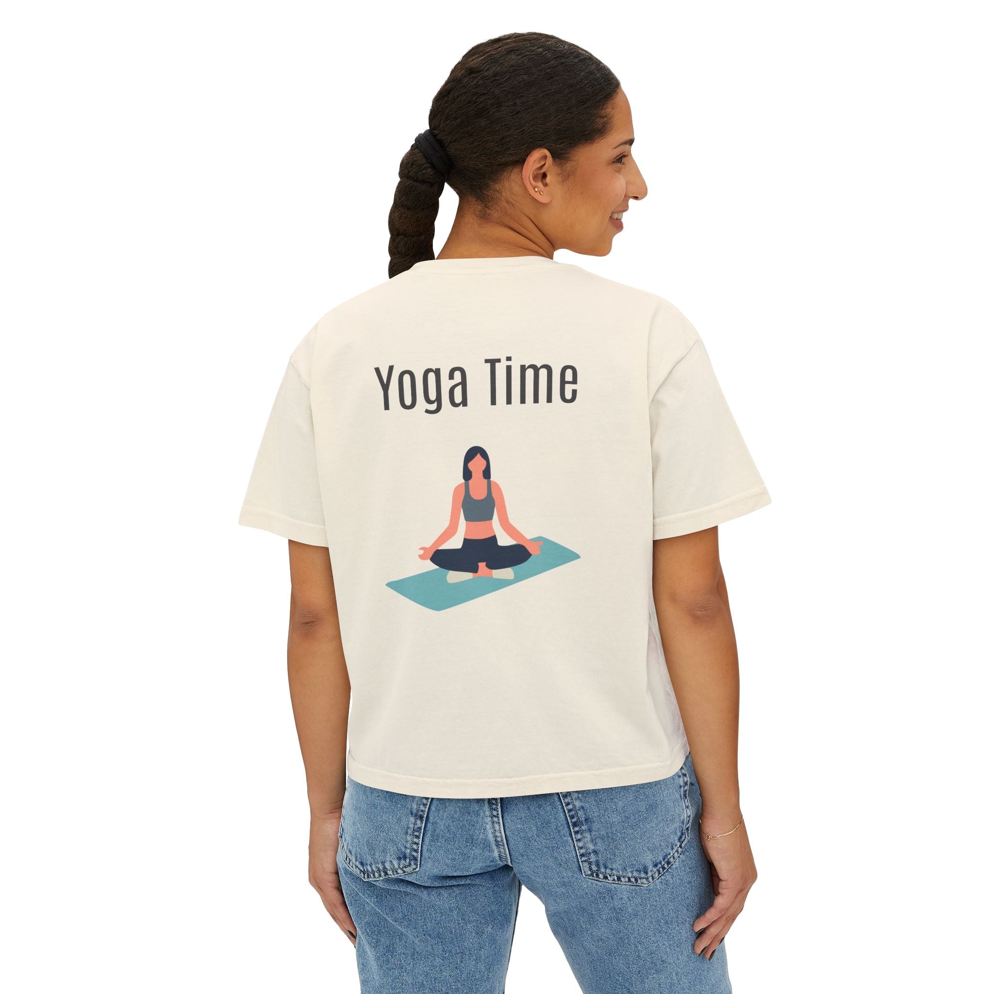 Yoga Time Boxy Tee — Women’s Cropped Yoga T‑Shirt with Lotus Graphic - Etna Gift