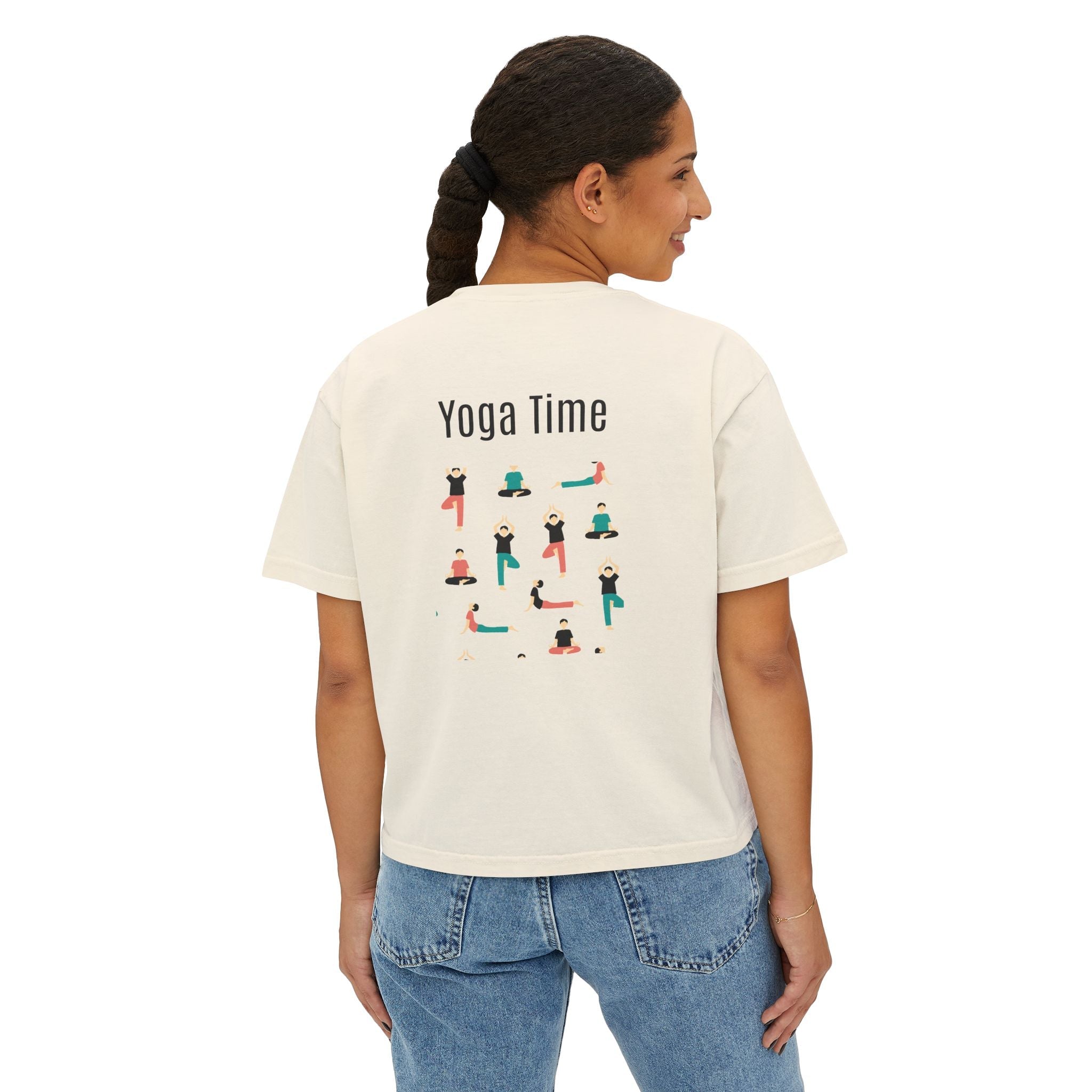 Yoga Time Women's Boxy Tee Cute Lotus & Yoga Poses Graphic Shirt - Etna Gift