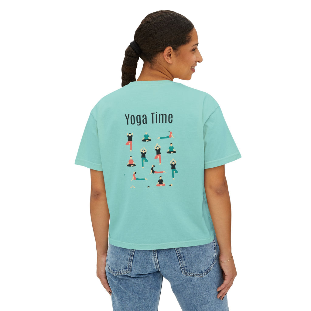 Yoga Time Women's Boxy Tee Cute Lotus & Yoga Poses Graphic Shirt - Etna Gift