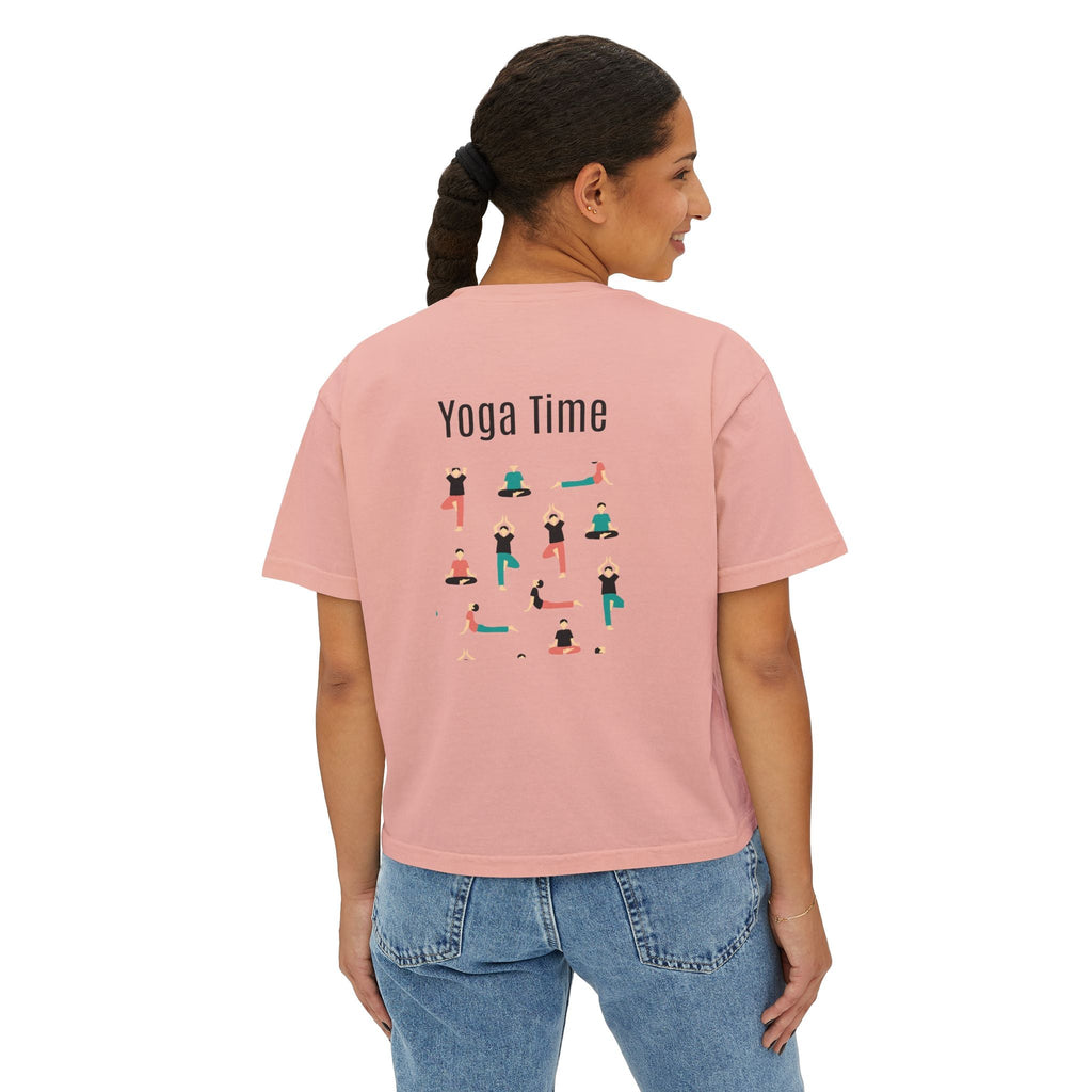 Yoga Time Women's Boxy Tee Cute Lotus & Yoga Poses Graphic Shirt - Etna Gift