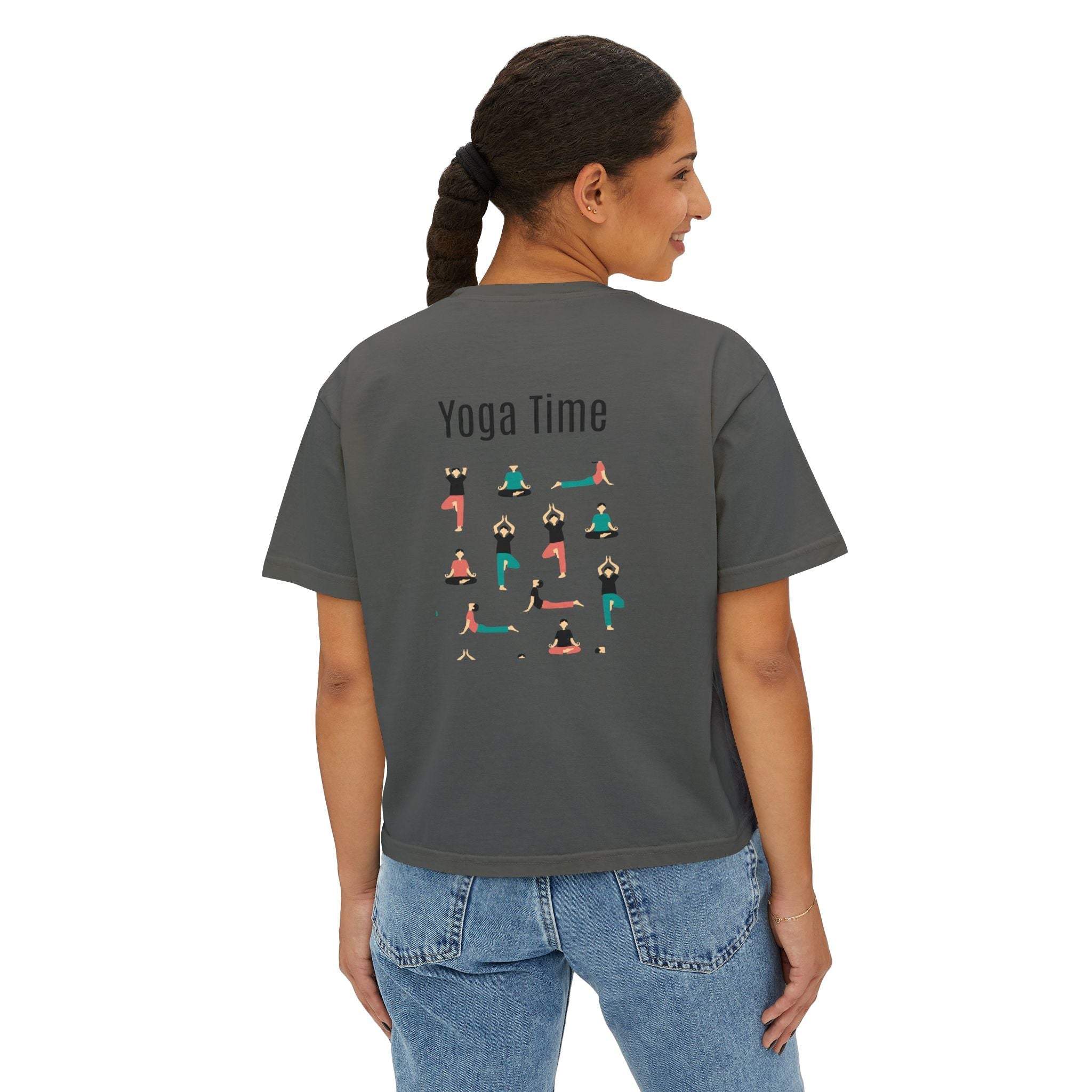 Yoga Time Women's Boxy Tee Cute Lotus & Yoga Poses Graphic Shirt - Etna Gift